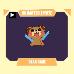 ANIMATED chibi bear cute rave emote for twitch kick discord youtube stream | Cute brown bear dancing with neon sticks emote animated