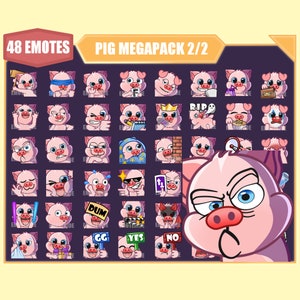 PINK PIG Emote Bundle 2 para Twitch / Kick emotes / Youtube Emotes / Discord Emotes / Streamer Emotes / Sub Emotes / 48 emote megapack bundle