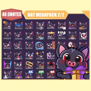 BLACK GRAY BAT Emote Bundle for Twitch 2 | Kick Emotes | Youtube emotes | Discord Emotes | Sub Emotes | 48 emote megapack bundle