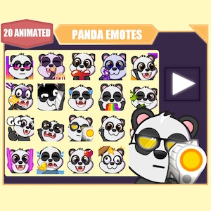 ANIMATED Panda emote bundle for Twitch | Youtube Emotes | Discord Emotes | Streamer Sub Emotes | Cute panda 20 emote mega bundle