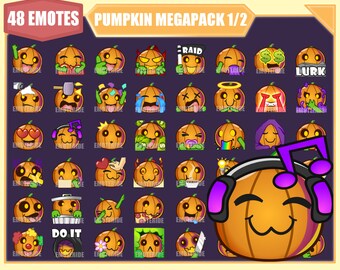 Pumpkin  Emote Bundle for Twitch Kick | Youtube Emotes | Discord Emotes | Streamer Emotes | Sub Emotes | 48 Halloween emote megapack bundle
