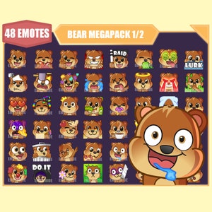 BROWN BEAR Twitch Emote Bundle / Youtube Emotes / Discord Emotes / Streamer Emotes / Sub Emotes / Paquete de megapaquete de 48 gestos