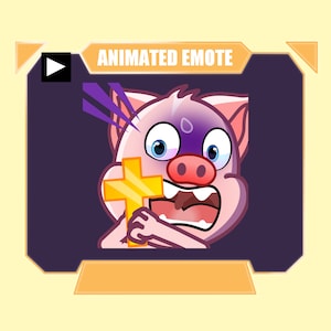 ANIMADO Gesto asustado de cerdo para transmisión de youtube de discordia de patada de contracción / Cerdo rosa sosteniendo un gesto asustado cruzado animado