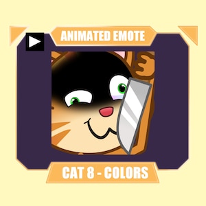 ANIMATED cat with knife emote for twitch kick discord youtube streaming | Cute spooky cat holding knife halloween emote | 8 colors included