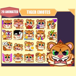 Lot d'emotes ANIMATED ORANGE TIGER pour Twitch | Émotes Youtube | Discord Emotes | Sous-emotes de streamer | Méga pack d'emotes Tigre mignon 20