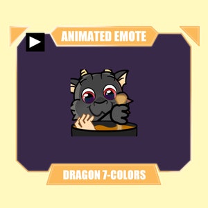 May include: Animated emote of a black dragon with red eyes stirring a pot of orange liquid with a wooden spoon. The emote is labeled "Dragon 7-Colors".