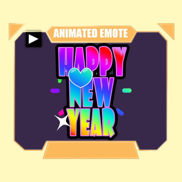 Emote texte animé HAPPY NEW YEAR arc-en-ciel pour Twitch Discord youtube | Bonne année arc-en-ciel aux couleurs changeantes avec emote scintillant