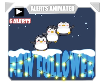 Animated penguin Christmas alerts for twitch |  Cute Christmas alerts for streaming | 5 animated chibi kawaii holiday penguin alerts