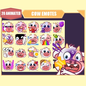 ANIMATED Pink cow emote bundle for Twitch | Youtube Emotes | Discord Emotes | Streamer Sub Emotes | Cute cow 20 emote mega bundle