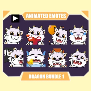 WITTE DRAAK GEANIMEERD emotepakket voor Twitch | YouTube-emotes | Discord-emotes | Streamer-emotes | Sub-emotes | Dragon 8-pack bundel
