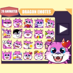 ANIMATED Pink dragon emote bundle for Twitch | Youtube Emotes | Discord Emotes | Streamer Emotes | Sub Emotes | Dragon 20 emote mega bundle