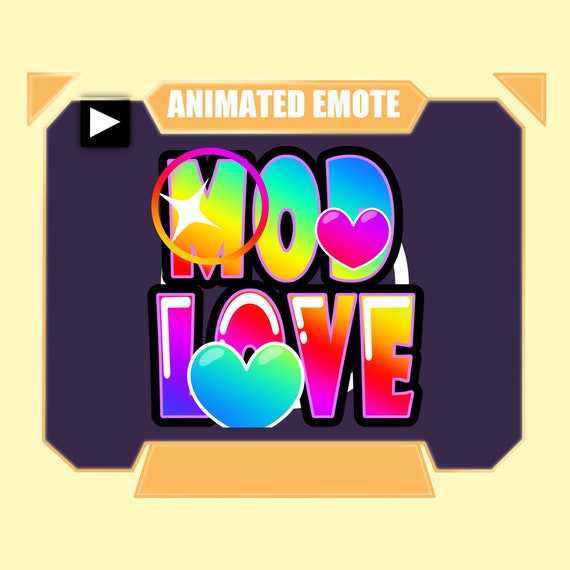 Animated and static MOD LOVE rainbow text emote for twitch discord youtube | Color changing rainbow MOD Love with sparkles emote