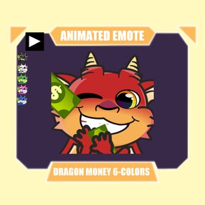 ANIMATED dragon throwing cash emote for twitch discord youtube stream | Dragon money rain donation emote | 6 colors included