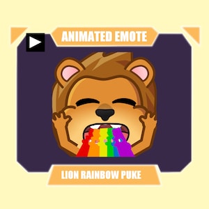 ANIMATED lion rainbow puke emote for twitch discord youtube stream | Lion throwing up rainbow emote