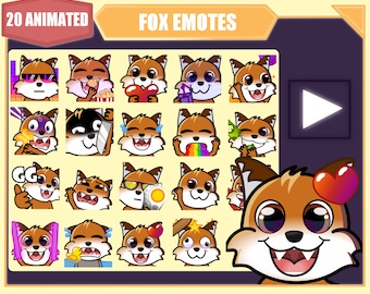 ANIMATED Fox emote bundle for Twitch | Youtube Emotes | Discord Emotes | Streamer Sub Emotes | Cute fox 20 emote mega bundle