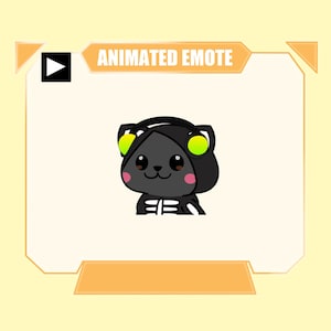 Animated black cat headbanging skeleton hoodie halloween emote for twitch and discord