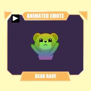 ANIMATED rainbow bear cute rave emote for twitch kick discord youtube stream | Cute brown bear dancing focused emote animated