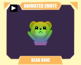 ANIMATED rainbow bear cute rave emote for twitch kick discord youtube stream | Cute brown bear dancing focused emote animated