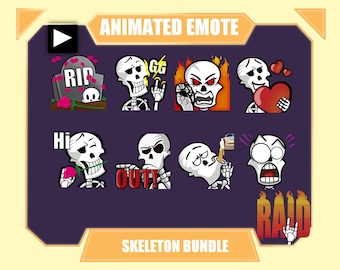 ANIMATED EMOTE SKELETON Bundle | Animated Twitch Emotes | Discord Emotes | Youtube Emotes | Streamer sub emotes |Skull Emote