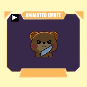 ANIMATIERTER süßer Bär mit Messer Emote für Twitch Kick Discord Youtube Stream | Gruseliger Bär mit Messer Halloween Emote animiert