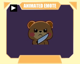 ANIMATED cute bear with knife emote for twitch kick discord youtube stream | Spooky bear with knife Halloween emote animated