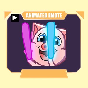 ANIMADO Gesto de cerdo rave para transmisión de youtube de twitch kick discord / Gesto de cerdo rosa delirando con palos de neón animado
