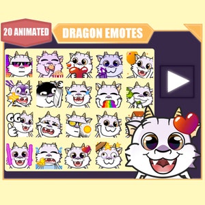 ANIMATED White dragon emote bundle for Twitch | Youtube Emotes | Discord Emotes | Streamer Emotes | Sub Emotes | Dragon 20 emote mega bundle