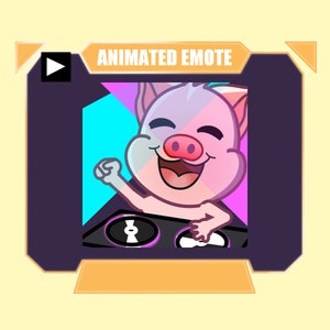 ANIMADO Pig DJ emote para twitch kick discord youtube stream / Pink dj pig reproduciendo música sub emote animado