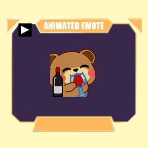 ANIMATED cute bear drinking wine emote for twitch kick discord youtube stream | Chibi brown bear sipping wine emote animated