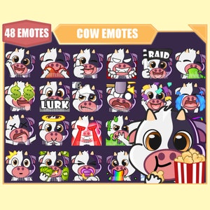 COW Emote Bundle for Twitch | Youtube Emotes | Discord Emotes | Streamer Emotes | Sub Emotes | 48 emote megapack bundle