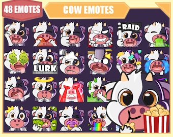 Bundle di emoticon COW per Twitch, emoticon Youtube, emoticon Discord, emoticon Streamer, emoticon secondarie, pacchetto megapack da 48 emoticon