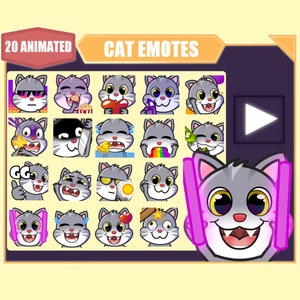 Lot d'emotes de chat gris ANIMÉ pour Twitch | Émotes Youtube | Discord Emotes | Émotes de streamer | Sous-émoticônes | Chat tigré 20 méga lot d'emotes