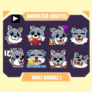 GRAY WOLF ANIMATED emote pack for Twitch | Youtube Emotes | Discord Emotes | Streamer Emotes | Sub Emotes | 8-pack bundle