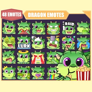GREEN DRAGON Emote Bundle for Twitch | Youtube Emotes | Discord Emotes | Streamer Emotes | Sub Emotes | 48 emote megapack bundle