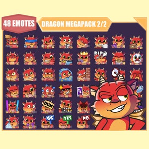 RED DRAGON Emote Bundle 2 for Twitch | Kick | Youtube Emotes | Discord Emotes | Streamer Emotes | Sub Emotes | 48 emote megapack bundle