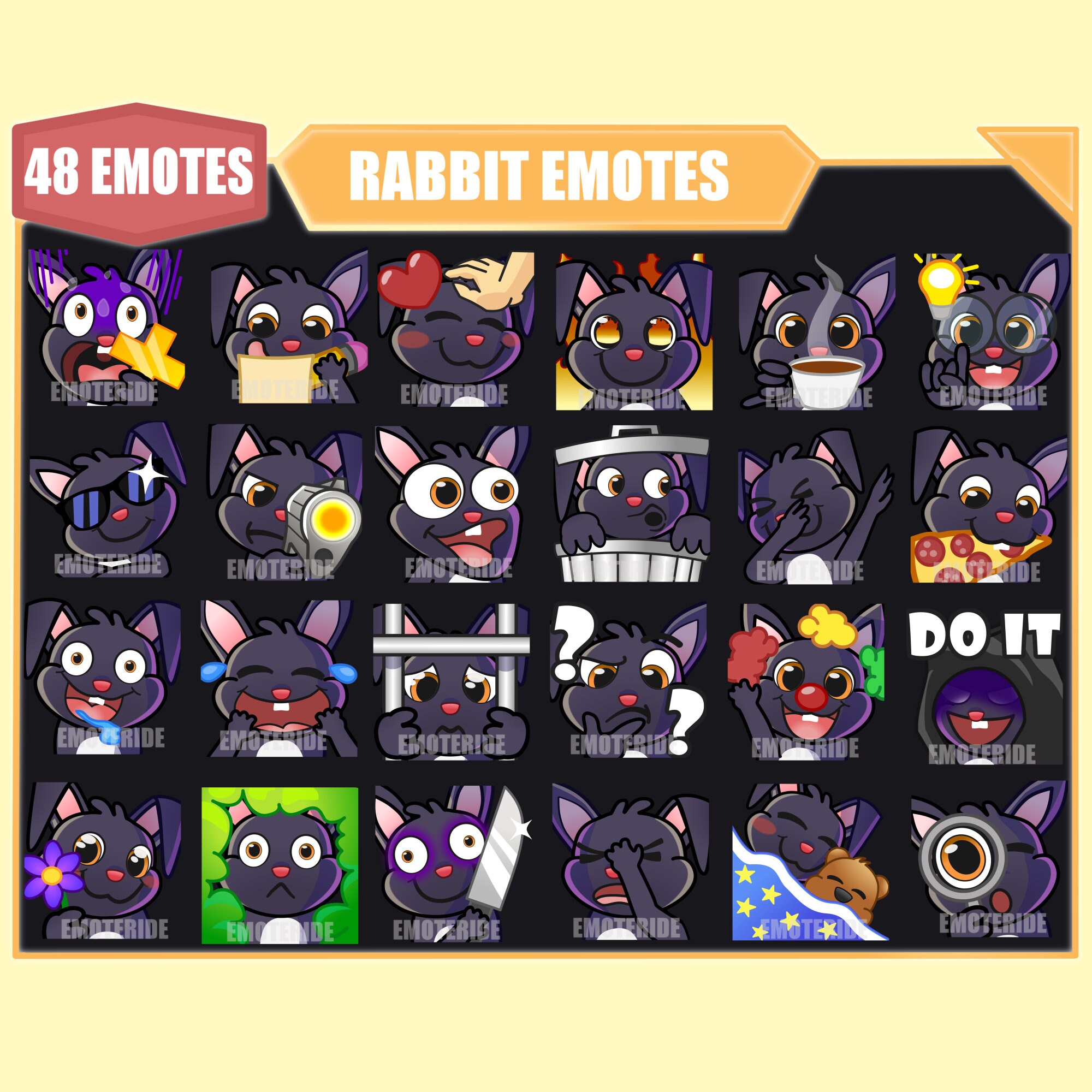 Wicked Rabbit Emotes BLACK RABBIT BUNNY Emote Bundle for Twitch | Youtube Emotes | Discord ...