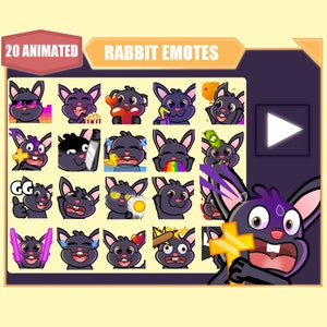 ANIMATED Black rabbit emote mega bundle for Twitch | Kick | Youtube Emotes | Discord Emotes | Streamer Emotes | Cute bunny 20 sub emote pack