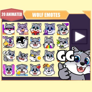 ANIMATED Gray wolf emote bundle for Twitch | Youtube Emotes | Discord Emotes | Streamer Emotes | Sub Emotes | Wolf 20 emote mega bundle