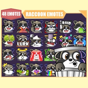 Paquete de gestos de RACCOON para Twitch / Youtube Emotes / Discord Emotes / Streamer Emotes / Sub Emotes / 48 emote megapack bundle