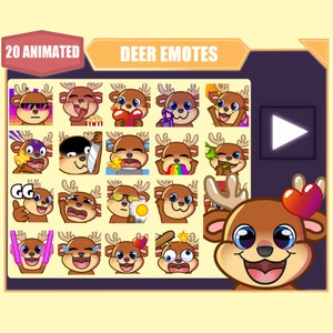 Pack d'émotes ANIMÉ Chevreuil pour Twitch | Émoticônes YouTube | Émoticônes Discord | Sous-émoticônes pour streamer | Méga lot de 20 émoticônes renne mignon