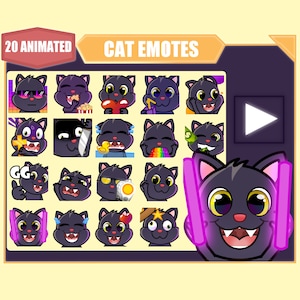 Paquete de emoticones de gato negro ANIMADO para Twitch / Youtube Emotes / Discord Emotes / Streamer Emotes / Sub Emotes / Cute cat 20 emote mega bundle
