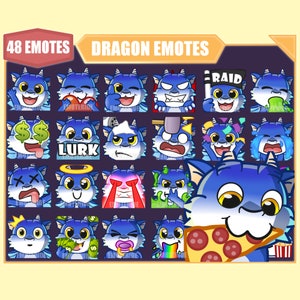 BLUE DRAGON Emote Bundle for Twitch | Youtube Emotes | Discord Emotes | Streamer Emotes | Sub Emotes | 48 emote megapack bundle
