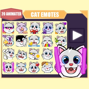 ANIMATED White cat emote bundle for Twitch | Youtube Emotes | Discord Emotes | Streamer Emotes | Sub Emotes | Cute cat 20 emote mega bundle