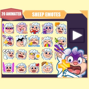 Paquete de emoticones de oveja ANIMADA para Twitch / Youtube Emotes / Discord Emotes / Streamer Sub Emotes / Cute sheep lamb 20 emote mega bundle