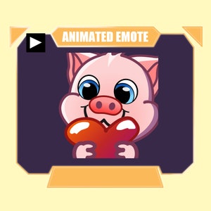 ANIMADO Cerdo sosteniendo un gesto de corazón para twitch kick discord transmisión de youtube / Cerdo rosa con corazón amor sub gesto animado