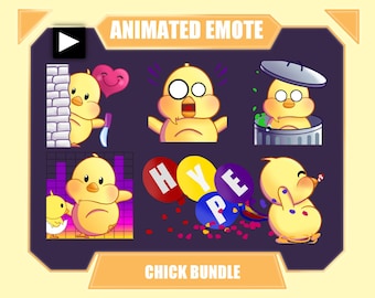 ANIMATED EMOTE BUNDLE Chick Duck emotes for twitch discord youtube | Cute Chick duck waving, Scared, Trash, Dance, Hype Emotes for Streamers
