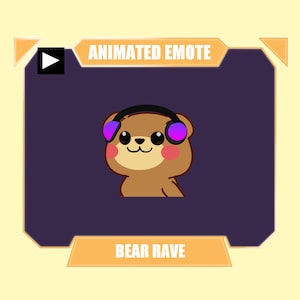 GEANIMEERDE chibibeer schattige headbang-emote voor twitch kick discord YouTube-stream | Schattige bruine beer danst met geanimeerde hoofdtelefoon emote