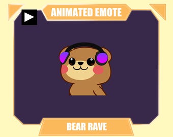 ANIMATED chibi bear cute headbang emote for twitch kick discord youtube stream | Cute brown bear dancing with headphones emote animated