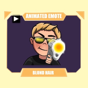 Emote Twitch animata / Ragazzo figo con capelli biondi pistola / Emote ragazzo capelli biondi Chibi per twitch discord youtube / Emote pistola / Emote sparatutto