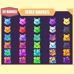 30 Wolf bit badges for Twitch | Dog bit badges | Cute wolf sub badges